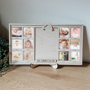 Personalized “My First Year Wooden Baby Photo Frame  Monthly Milestone Picture Frame | Laser Cut Nursery Decor | Baby Shower Gift