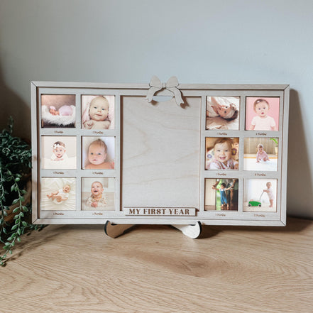 Personalized “My First Year Wooden Baby Photo Frame  Monthly Milestone Picture Frame | Laser Cut Nursery Decor | Baby Shower Gift