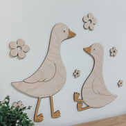 Wooden Geese Wall Decor with Flowers  Laser Cut Birch Nursery & Baby Shower Decoration