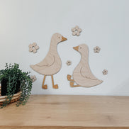 Wooden Geese Wall Decor with Flowers  Laser Cut Birch Nursery & Baby Shower Decoration