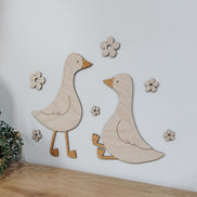 Wooden Geese Wall Decor with Flowers  Laser Cut Birch Nursery & Baby Shower Decoration