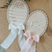 Personalized Baby Name Sign  Wooden Newborn Photo Prop & Keepsake | vintage bow oval sign | baby shower