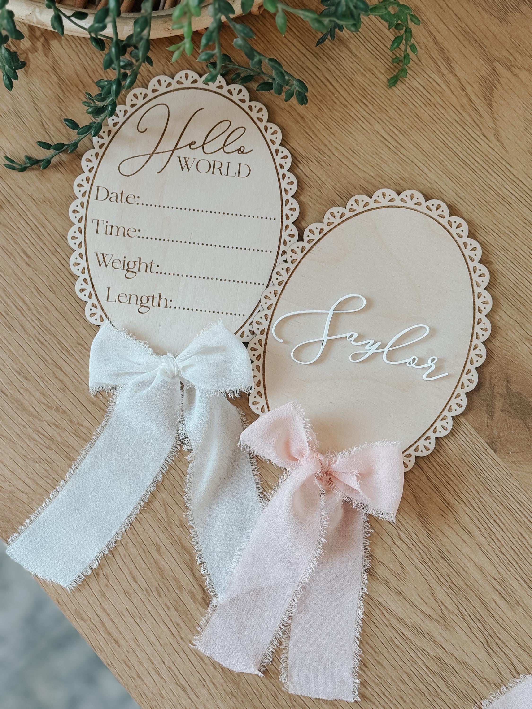 Personalized Baby Name Sign  Wooden Newborn Photo Prop & Keepsake | vintage bow oval sign | baby shower