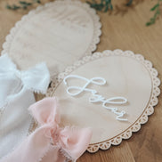 Personalized Baby Name Sign  Wooden Newborn Photo Prop & Keepsake | vintage bow oval sign | baby shower