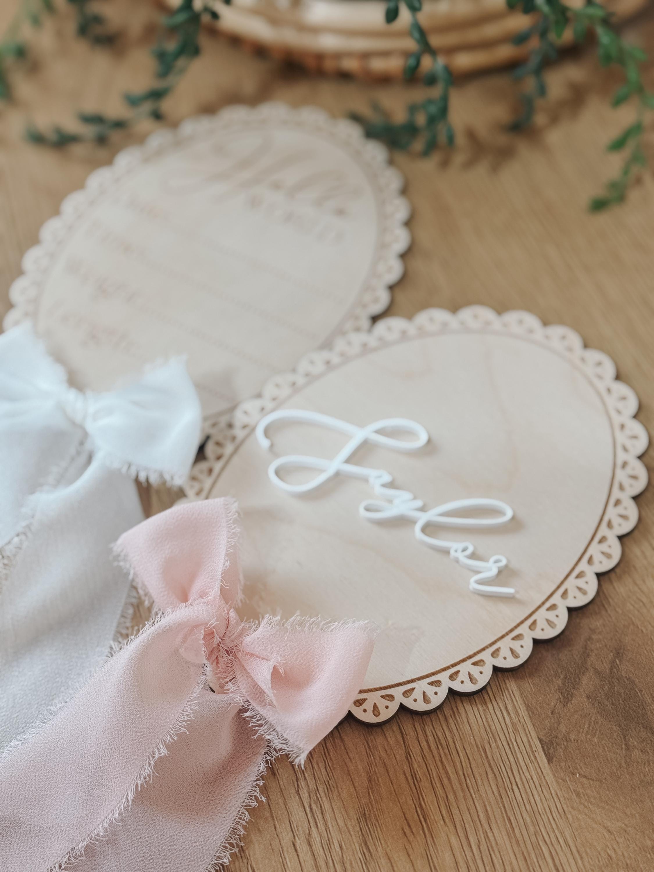Personalized Baby Name Sign  Wooden Newborn Photo Prop & Keepsake | vintage bow oval sign | baby shower