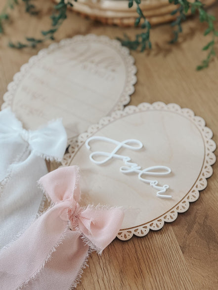 Personalized Baby Name Sign  Wooden Newborn Photo Prop & Keepsake | vintage bow oval sign | baby shower