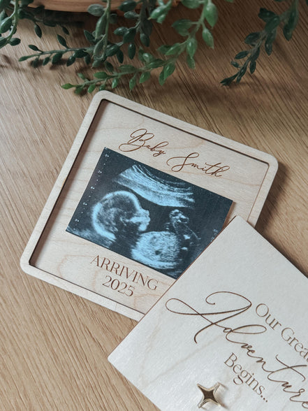 Pregnancy Announcement Keepsake Box with Ultrasound Photo | Baby Reveal Gift for Grandparents | Personalized Wooden Baby Announcement