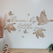 Dream Big Little One Wall Art | Laser Cut Birch Geese & Stars | Nursery Décor | Woodland Baby Room | Easy Mess-Free Hanging