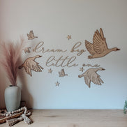 Dream Big Little One Wall Art | Laser Cut Birch Geese & Stars | Nursery Décor | Woodland Baby Room | Easy Mess-Free Hanging
