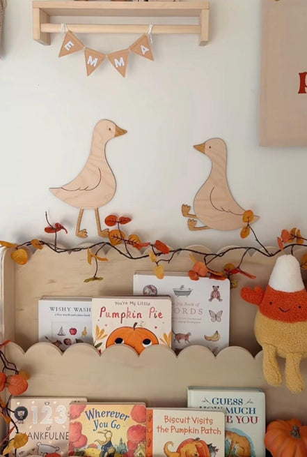 Wooden Geese Wall Decor with Flowers  Laser Cut Birch Nursery & Baby Shower Decoration