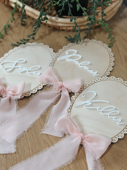Personalized Baby Name Sign  Wooden Newborn Photo Prop & Keepsake | vintage bow oval sign | baby shower