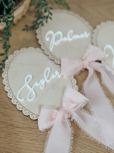 Personalized Baby Name Sign  Wooden Newborn Photo Prop & Keepsake | vintage bow oval sign | baby shower