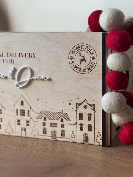 Personalized Christmas Eve Box  Special Delivery Keepsake | reusable crate | Santa Gift | North Pole | Book Shelf | Christmas Tree