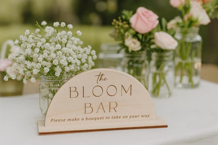 Wooden bloom bar Sign | bar sign | Shower Food Labels | Classic Modern Arched Buffet Sign | Wedding Buffet Signage | Wood bar Label | Floral