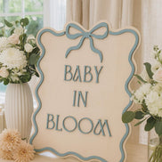 Baby in Bloom Baby Shower Sign  3D Wooden Sign with Bow & Wavy Border  Pink, Blue, or White  Gender Reveal or Nursery Decor