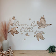 Dream Big Little One Wall Art | Laser Cut Birch Geese & Stars | Nursery Décor | Woodland Baby Room | Easy Mess-Free Hanging