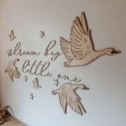 Dream Big Little One Wall Art | Laser Cut Birch Geese & Stars | Nursery Décor | Woodland Baby Room | Easy Mess-Free Hanging