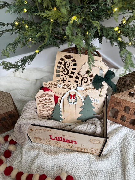 Personalized Christmas Eve Box  Special Delivery Keepsake | reusable crate | Santa Gift | North Pole | Book Shelf | Christmas Tree