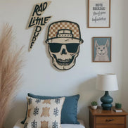 Checker Print Skull | Playroom Decor | Wood Signs | snap back | hat | skull Face | modern | Boy | Rad Dude | Wall Art | Boys Room
