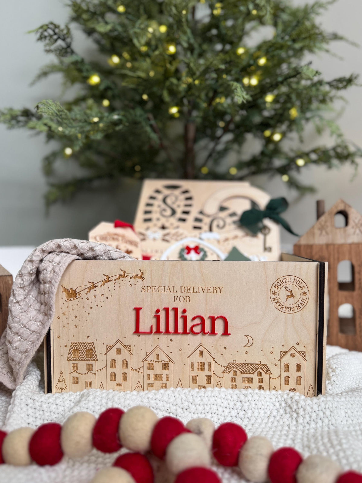 Personalized Christmas Eve Box  Special Delivery Keepsake | reusable crate | Santa Gift | North Pole | Book Shelf | Christmas Tree
