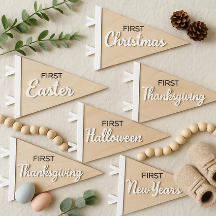 First Holiday Flag Milestone - Nursery Decor Handmade Gift close-up view