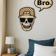 Skull Wall Decor and Bro. Sign | Boys Room Wall Art | Laser Cut Birch and Acrylic | Checkered Hat Skull | Teen Room Decor | Cool Boy Gift
