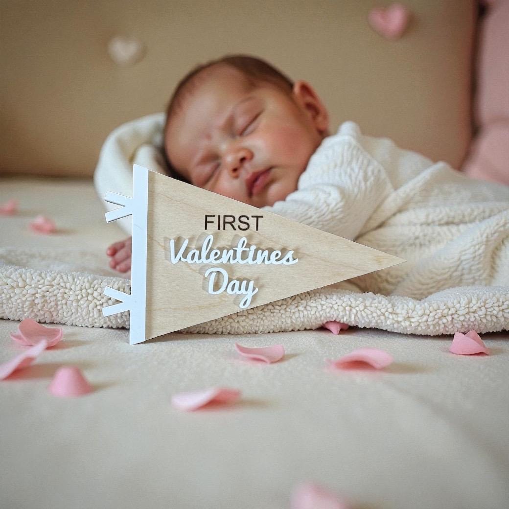 First Holiday Flag Milestone | pennant flag | Modern Milestones | Baby Shower gift | Boho Baby | Wooden Milestone | Newborn | Pregnancy
