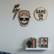 Checker Print Skull | Playroom Decor | Wood Signs | snap back | hat | skull Face | modern | Boy | Rad Dude | Wall Art | Boys Room
