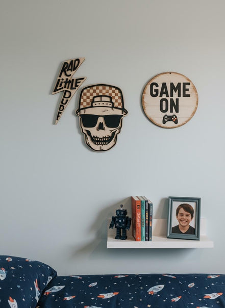 Checker Print Skull | Playroom Decor | Wood Signs | snap back | hat | skull Face | modern | Boy | Rad Dude | Wall Art | Boys Room