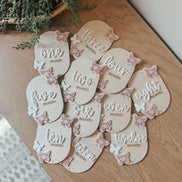Wooden Baby Monthly Milestone Set  Butterfly Design | 3D Acrylic Accents | Months 1-12 | Neutral Blush | Custom Colors Available