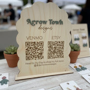 Custom QR Code Sign for Small Business | Laser Cut Birch Market Booth Display | 3D Acrylic Logo | Venmo Etsy Checkout Sign | Vendor Table De