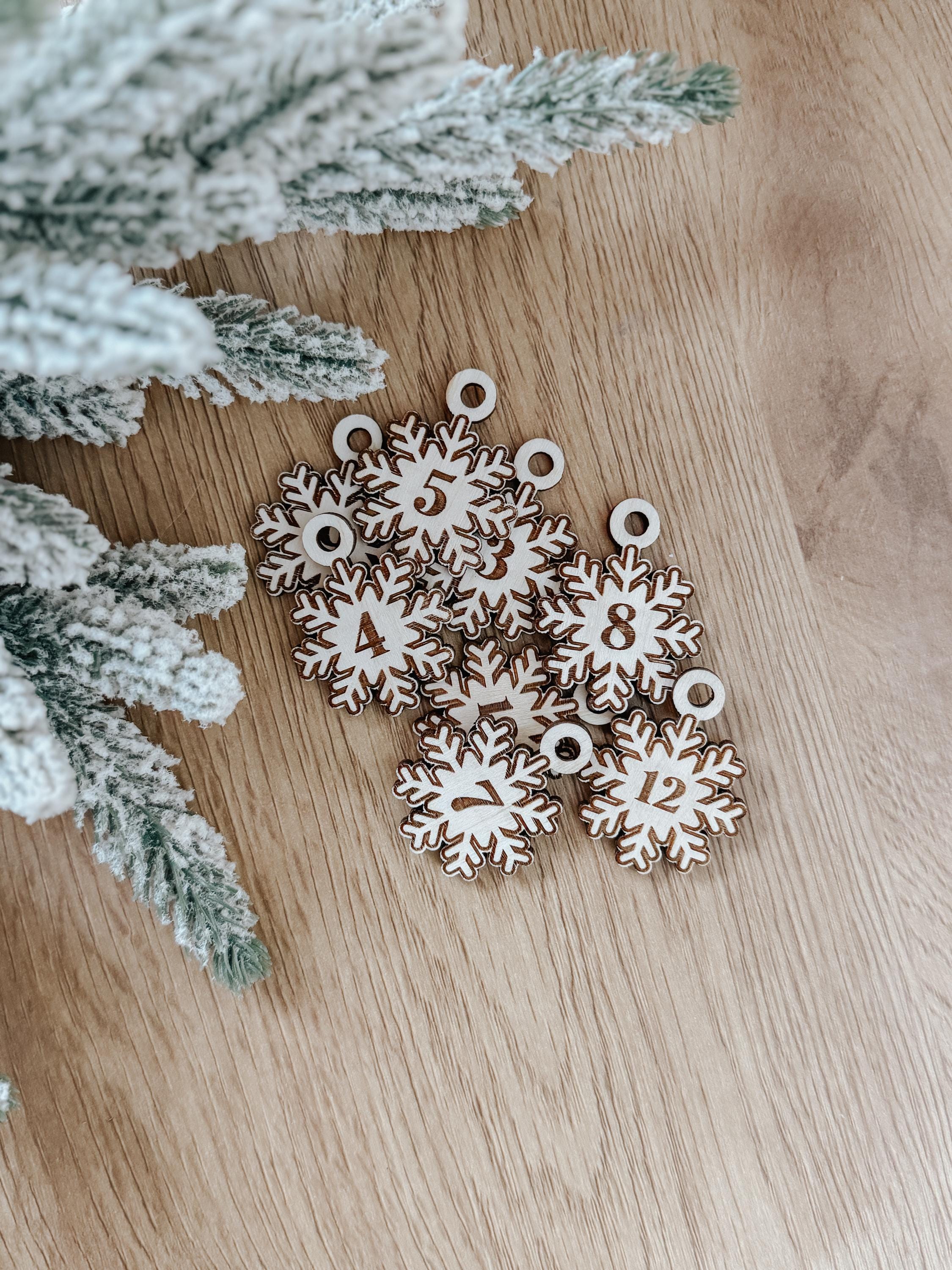 Wooden Advent Calendar Village | 12 Day Countdown with Burlap Bags | Laser Cut Birch Christmas Decor | Hanging Holiday Countdown