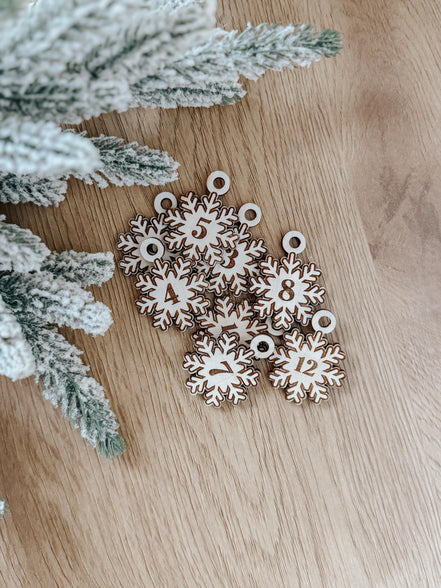 Wooden Advent Calendar Village | 12 Day Countdown with Burlap Bags | Laser Cut Birch Christmas Decor | Hanging Holiday Countdown
