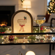 Christmas Cocktail Sign  3D Acrylic Holiday Shelf Décor  Laser Cut Birch Wood Arch Sign  Walnut Frame  Christmas Bar Cart Décor