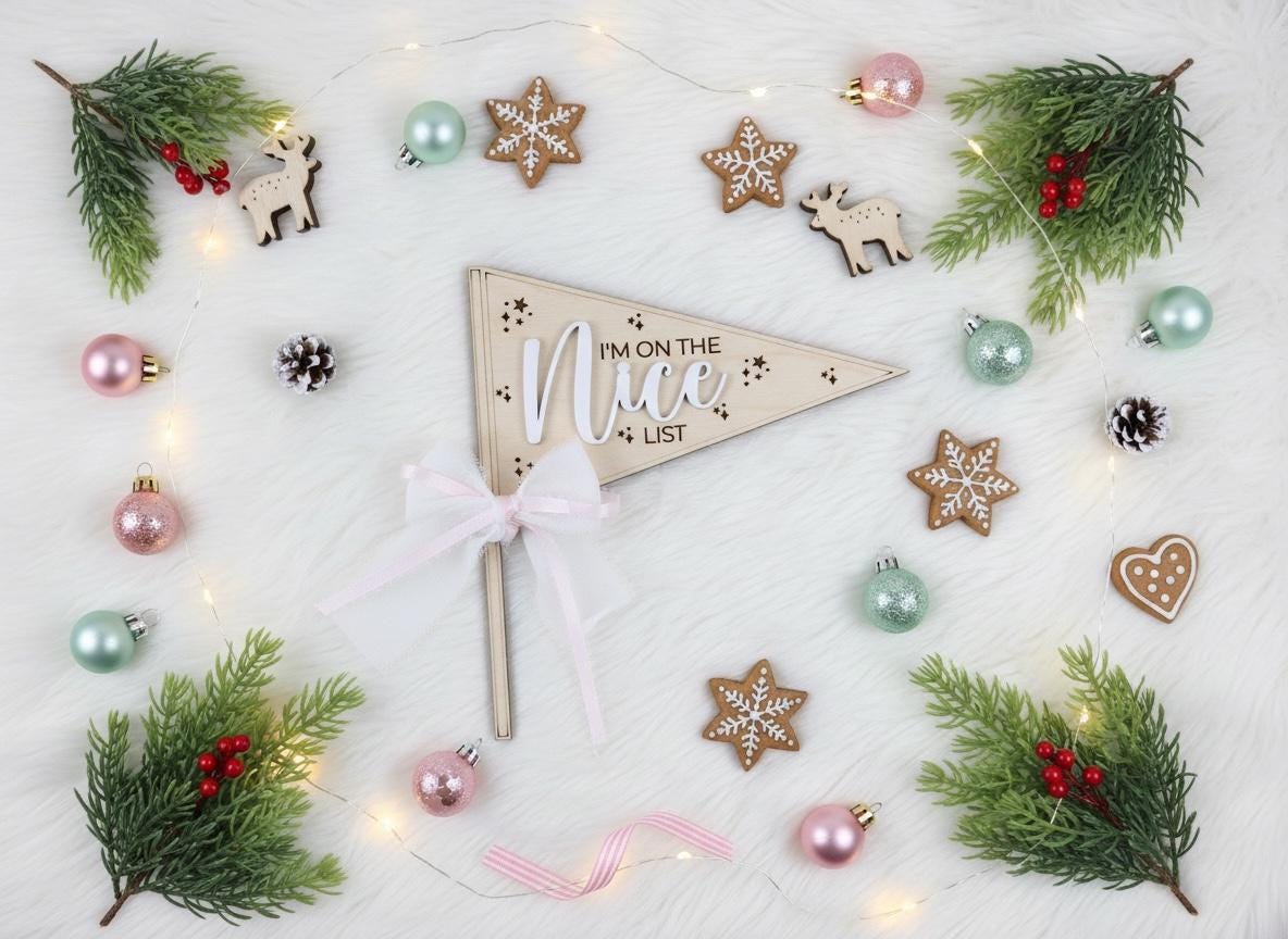 Nice List Christmas Flag  Kids Christmas Photo Prop  Personalized Holiday Flag  Santa Approved Flag  Christmas Eve Box Accessory  Laser