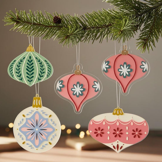 Retro Christmas Ornament SVG Bundle | Layered Laser Cut Files | Glowforge, XTool, Cricut, Silhouette | Vintage Holiday Ornament SVG | Laser