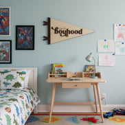 Long Live Boyhood Wood Flag  Laser Cut Birch Wall Décor  3D Walnut Sign for Kids Room  Boys Bedroom Pennant
