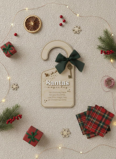 Santas Magic Key Door Hanger  No Chimney Key  Christmas Eve Tradition  Birch Wood Sign with Vintage Key  Santa Door Sign Keepsake