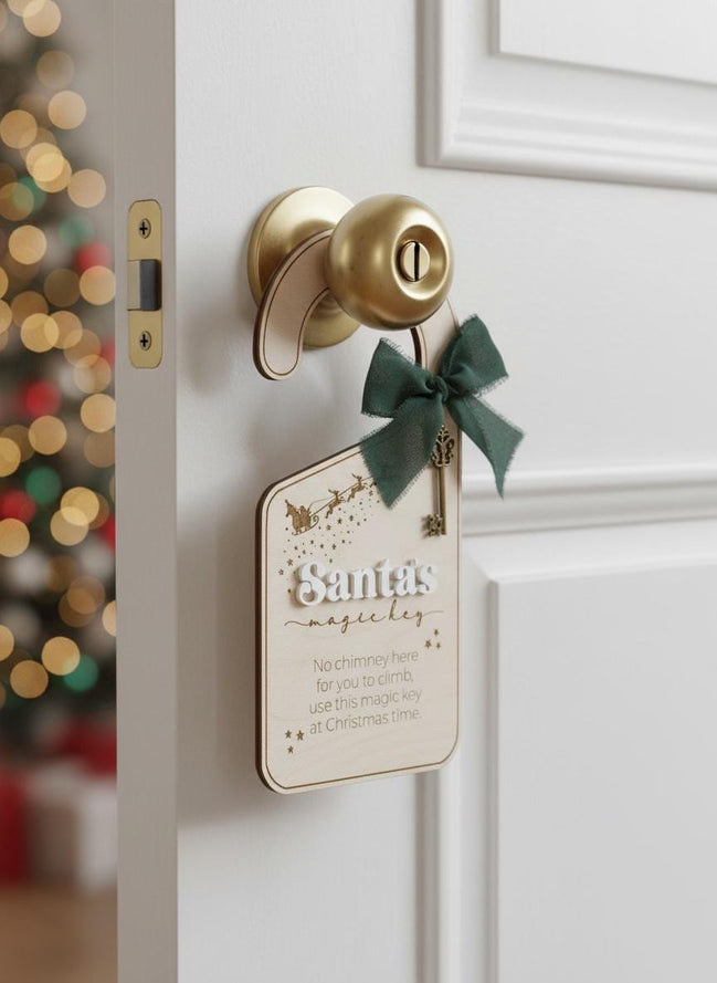 Santas Magic Key Door Hanger  No Chimney Key  Christmas Eve Tradition  Birch Wood Sign with Vintage Key  Santa Door Sign Keepsake