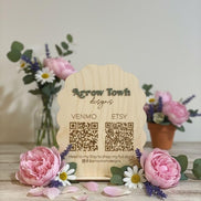 Custom QR Code Sign for Small Business | Laser Cut Birch Market Booth Display | 3D Acrylic Logo | Venmo Etsy Checkout Sign | Vendor Table De
