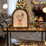 Christmas Cocktail Sign  3D Acrylic Holiday Shelf Décor  Laser Cut Birch Wood Arch Sign  Walnut Frame  Christmas Bar Cart Décor
