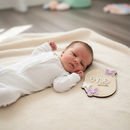 Wooden Baby Monthly Milestone Set  Butterfly Design | 3D Acrylic Accents | Months 1-12 | Neutral Blush | Custom Colors Available