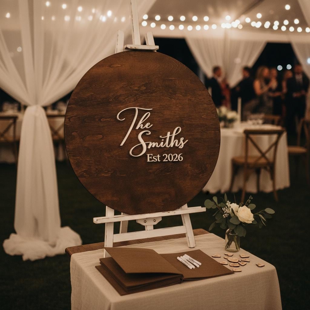 Personalized Wedding Guest Book Alternative | Round Birch Wood Sign with 3D Initial Last name Sign, wedding decor, wedding signs bride groom