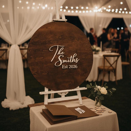 Personalized Wedding Guest Book Alternative | Round Birch Wood Sign with 3D Initial Last name Sign, wedding decor, wedding signs bride groom