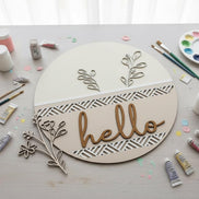 DIY Hello Front Door Sign | Paint Your Own Door Hanger | 15 Round Wooden Door Sign | DIY Porch Decor | Laser Cut Birch Sign