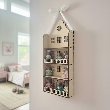 Wooden Dollhouse Wall Shelf  Laser Cut Birch House Shelf, Nursery Decor, Toy Display Shelf, Wall Hanging Doll House