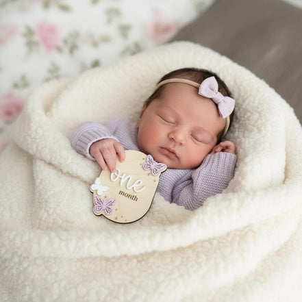 Wooden Baby Monthly Milestone Set  Butterfly Design | 3D Acrylic Accents | Months 1-12 | Neutral Blush | Custom Colors Available