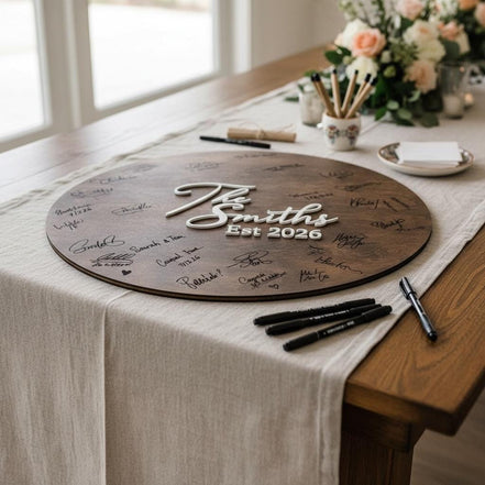 Personalized Wedding Guest Book Alternative | Round Birch Wood Sign with 3D Initial Last name Sign, wedding decor, wedding signs bride groom