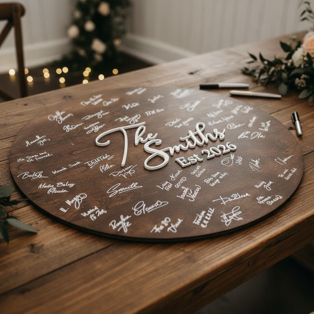 Personalized Wedding Guest Book Alternative | Round Birch Wood Sign with 3D Initial Last name Sign, wedding decor, wedding signs bride groom