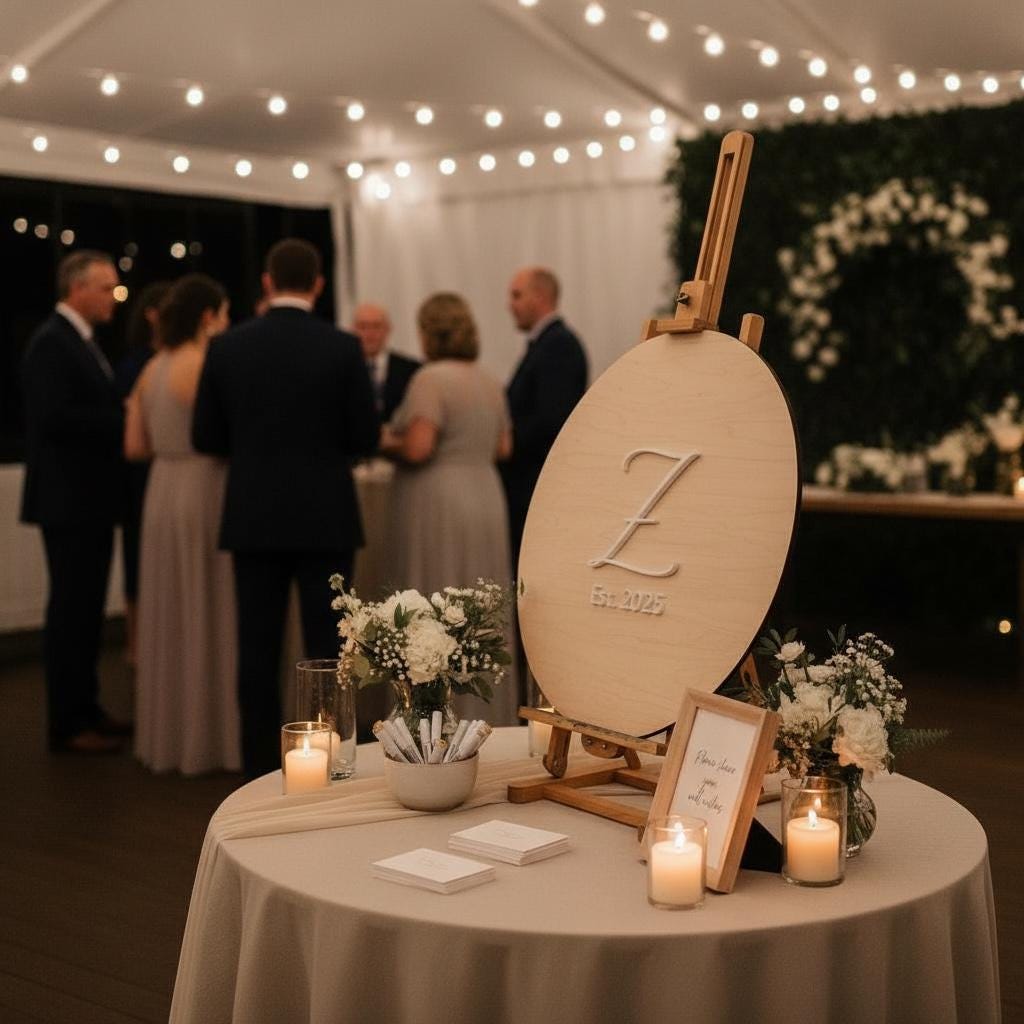 Personalized Wedding Guest Book Alternative | Round Birch Wood Sign with 3D Initial Last name Sign, wedding decor, wedding signs bride groom